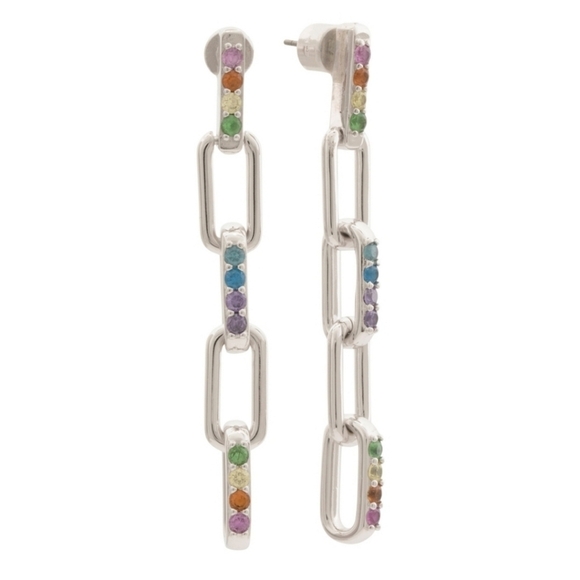🔹️ Kurt Geiger🔹️ rainbow pave silver link linear Earrings - Picture 1 of 10